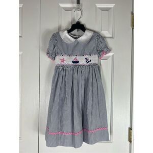 NWT Marmellata Girls Anchor Starfish Smocked Dress Size 6